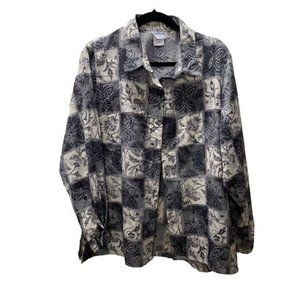 Bon Worth button up size Large unisex black and white color block floral pattern